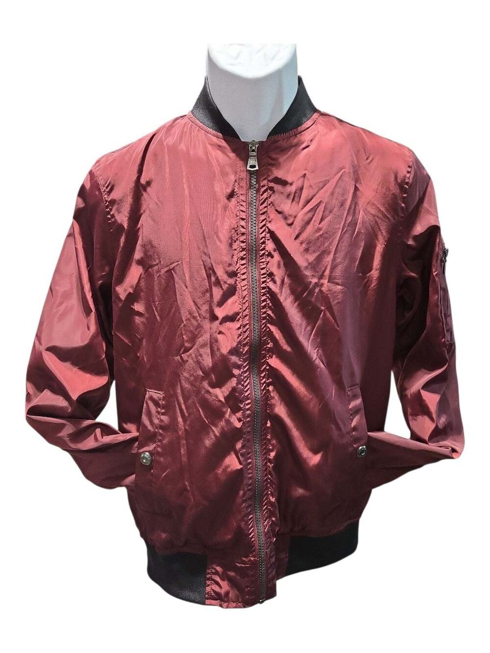 Civil Sektor Premium Outfitters Men's Lightweight Burgundy Bomber Jacket, Size S